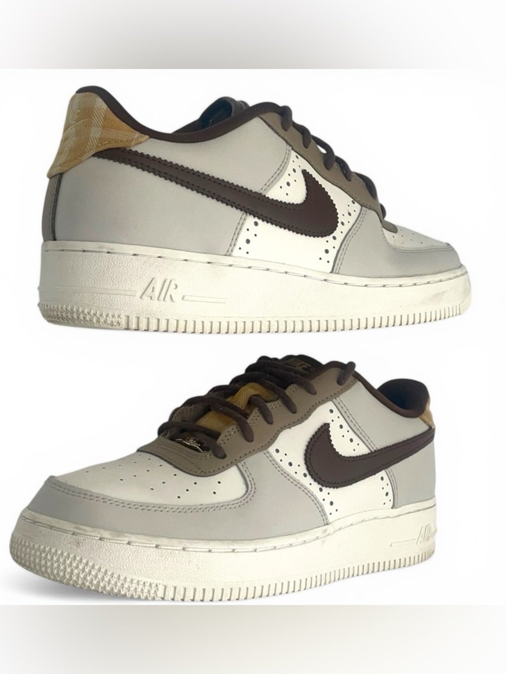 Nike Air Force 1 Low Beige Brown Swoosh 7Y Women’s 8.5 - Picture 6 of 10